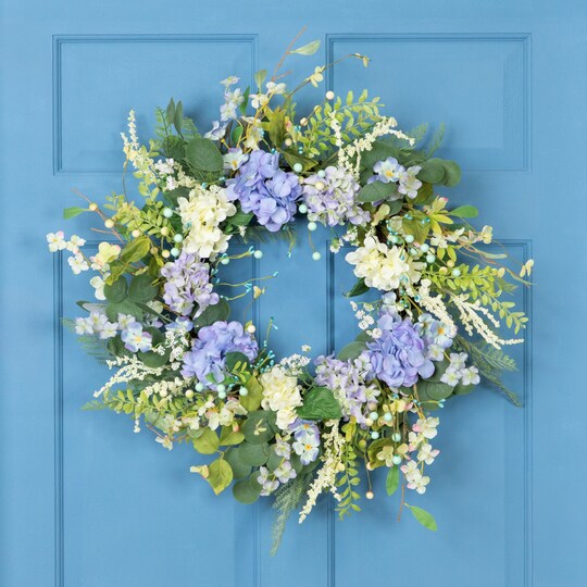 Northlight Eucalyptus, Hyacinths and Hydrangea Fern Spring Wreath - 26"